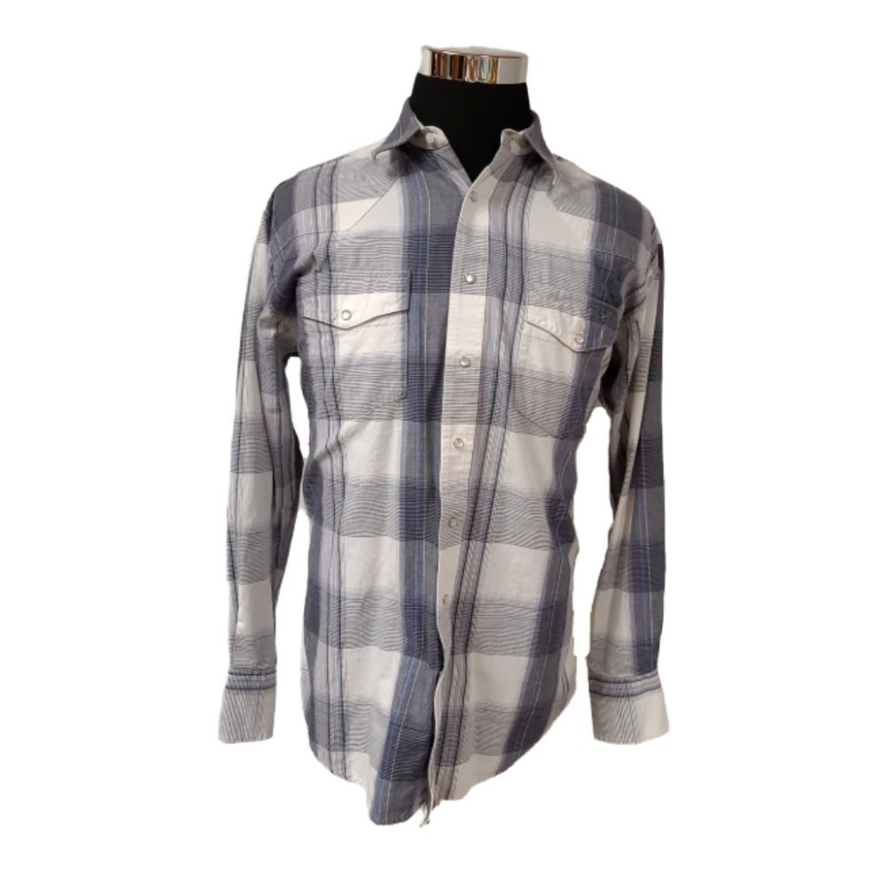 Western Cowboy Mens Grey white Striped Pearl Snap Short Sleeve Shirt Rockabilly
